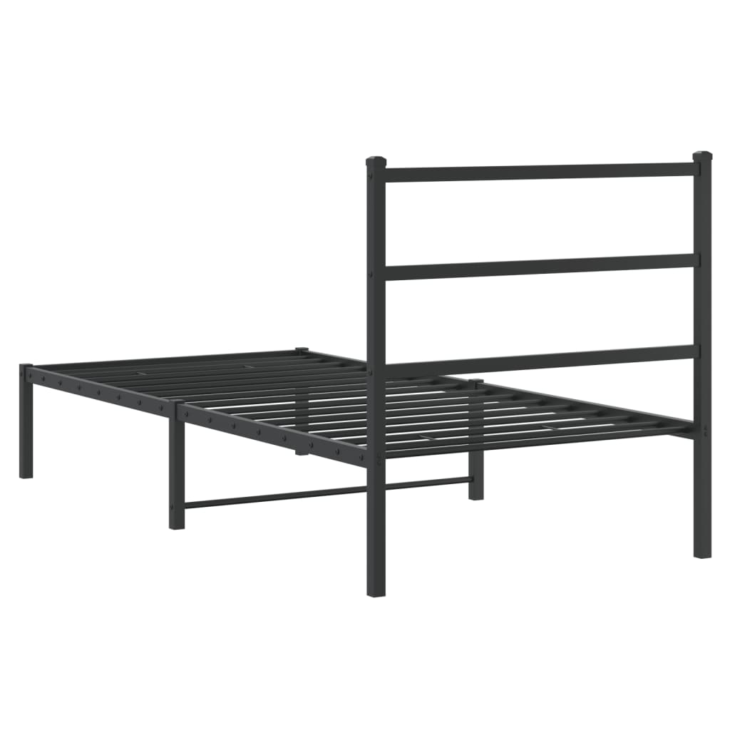 Metal Bed Frame with Headboard Black 90x190 cm