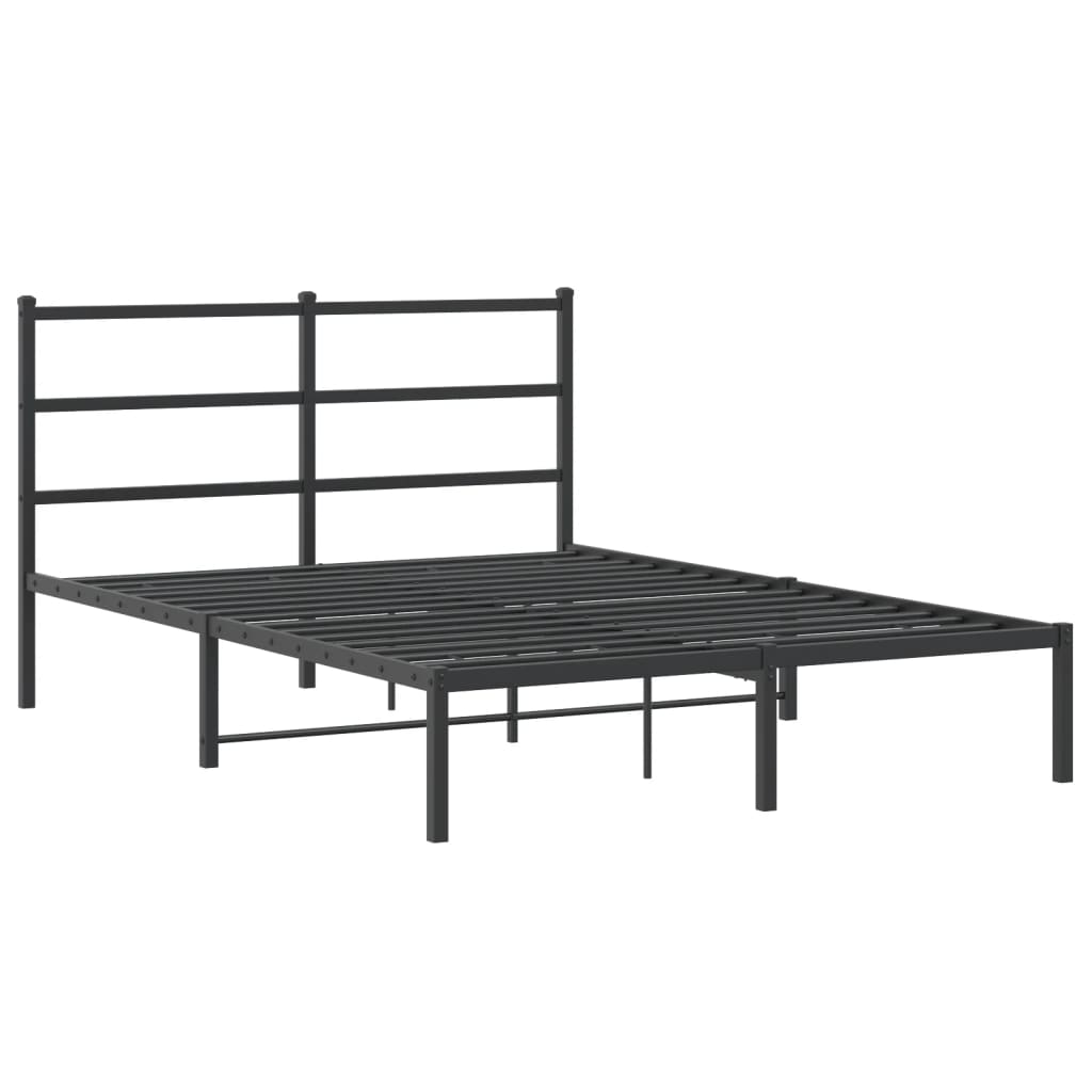 Metal Bed Frame with Headboard Black 135x190 cm