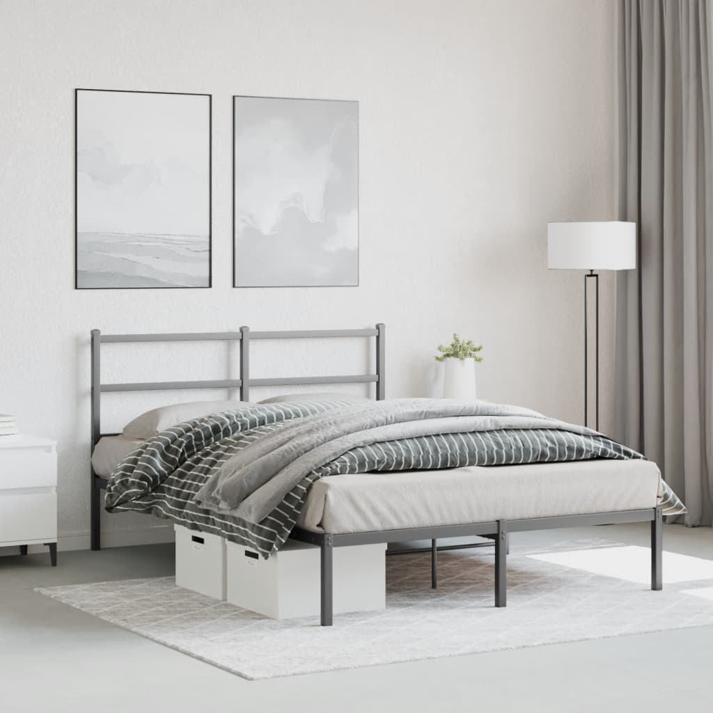 Metal Bed Frame with Headboard Black 135x190 cm