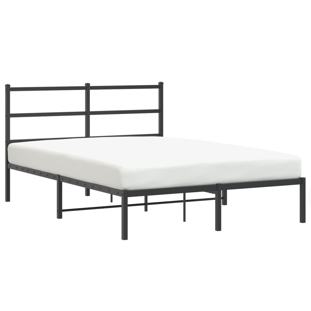 Metal Bed Frame with Headboard Black 135x190 cm