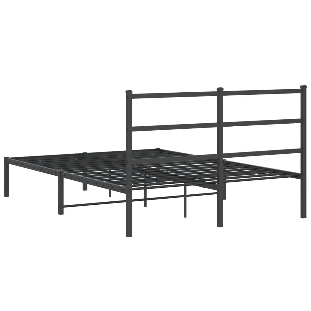 Metal Bed Frame with Headboard Black 135x190 cm