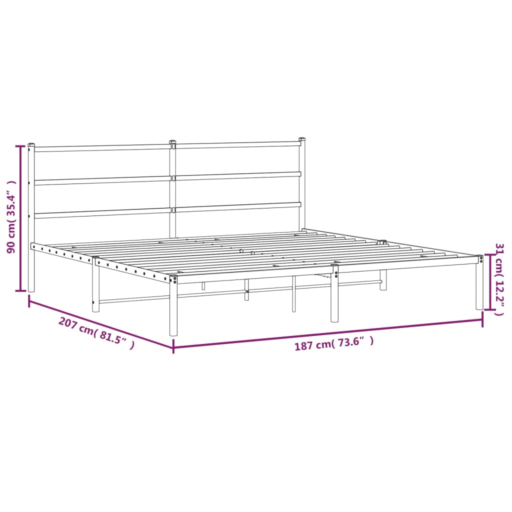 Metal Bed Frame with Headboard Black 183x203 cm King Size