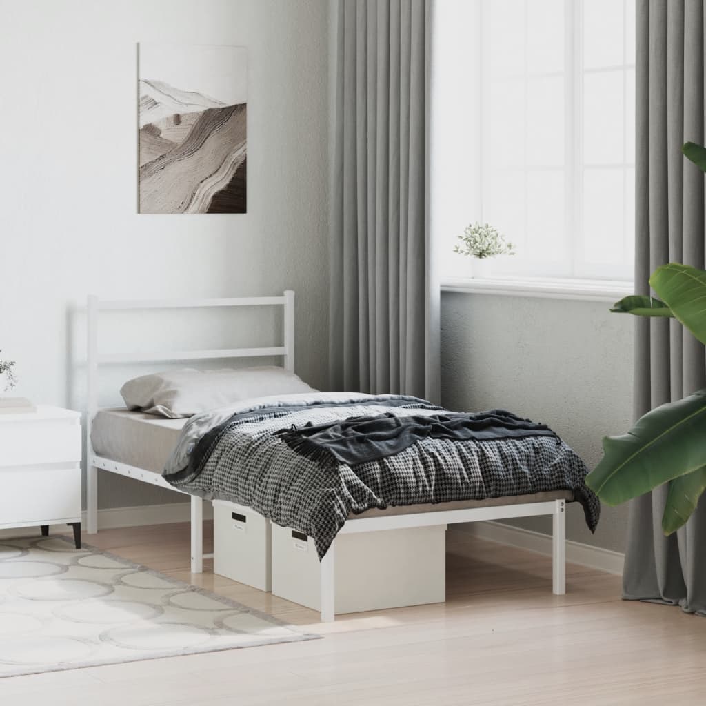 Metal Bed Frame with Headboard White 90x190 cm