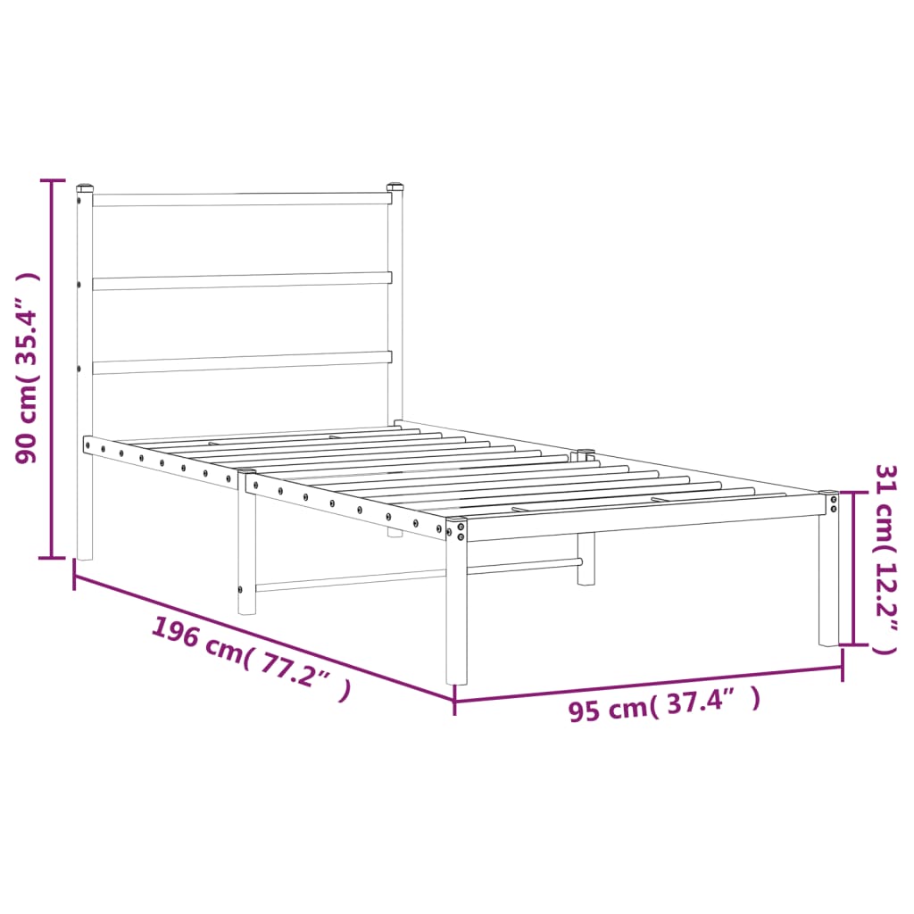 Metal Bed Frame with Headboard White 90x190 cm