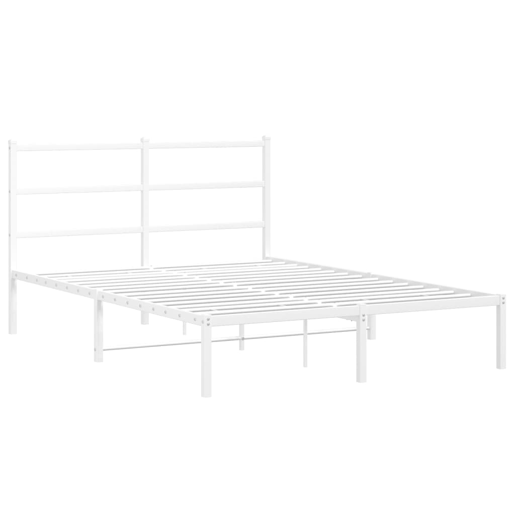 Metal Bed Frame with Headboard White 135x190 cm