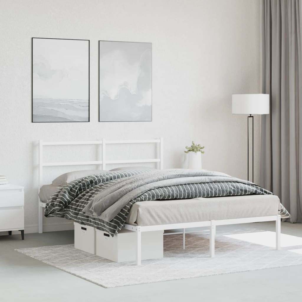 Metal Bed Frame with Headboard White 135x190 cm