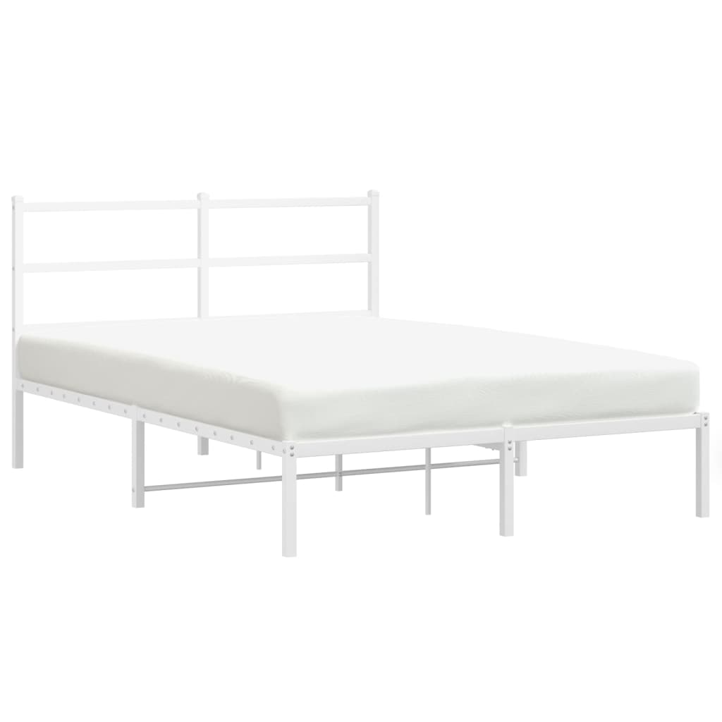 Metal Bed Frame with Headboard White 135x190 cm