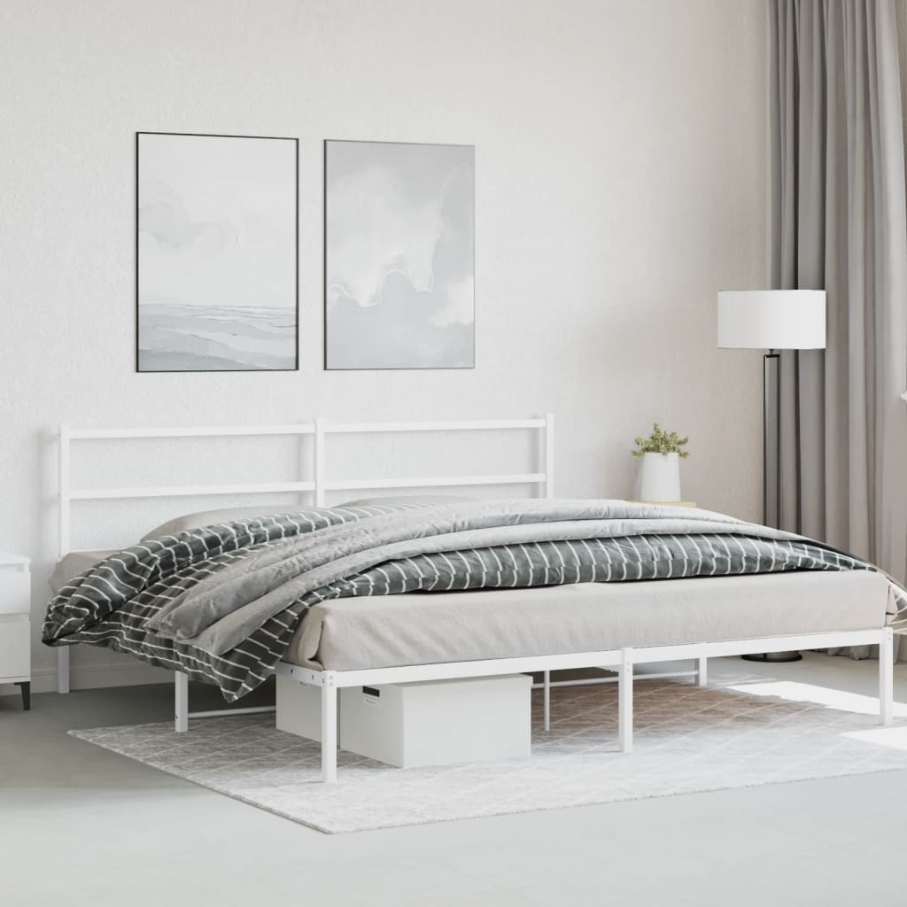 Metal Bed Frame with Headboard White 183x203 cm King Size