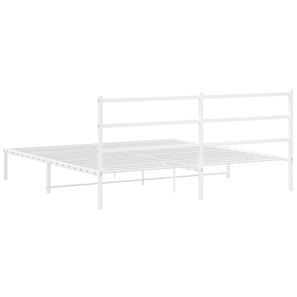 Metal Bed Frame with Headboard White 183x203 cm King Size