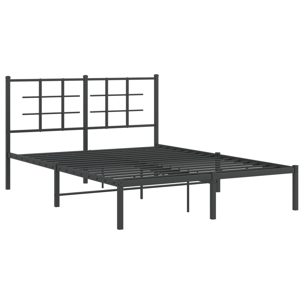 Metal Bed Frame with Headboard Black 135x190 cm