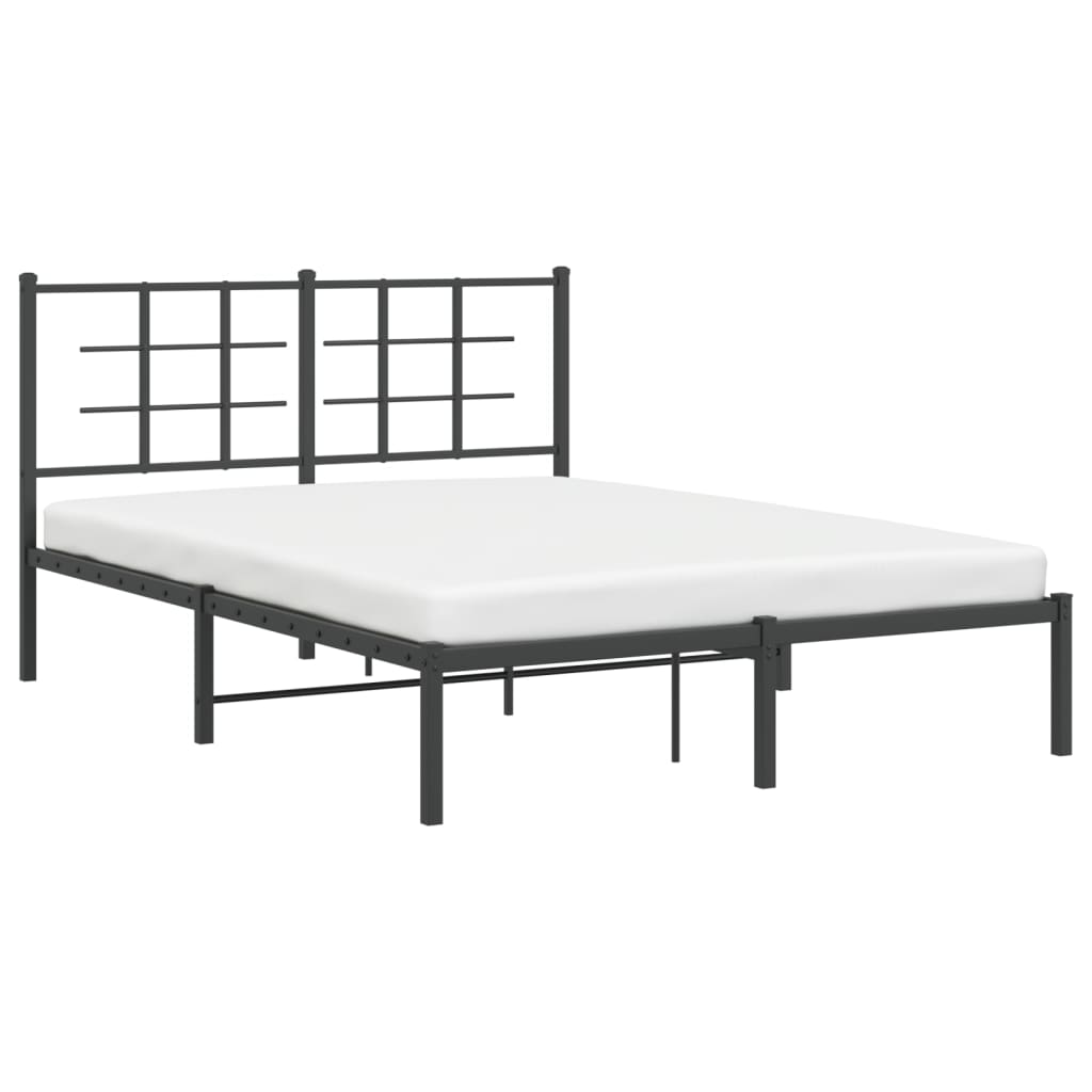 Metal Bed Frame with Headboard Black 135x190 cm