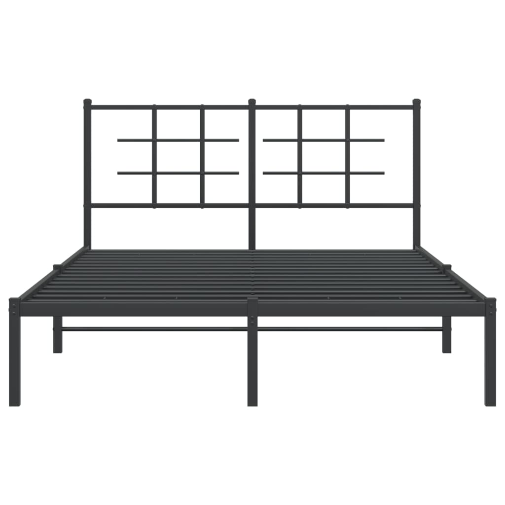 Metal Bed Frame with Headboard Black 135x190 cm