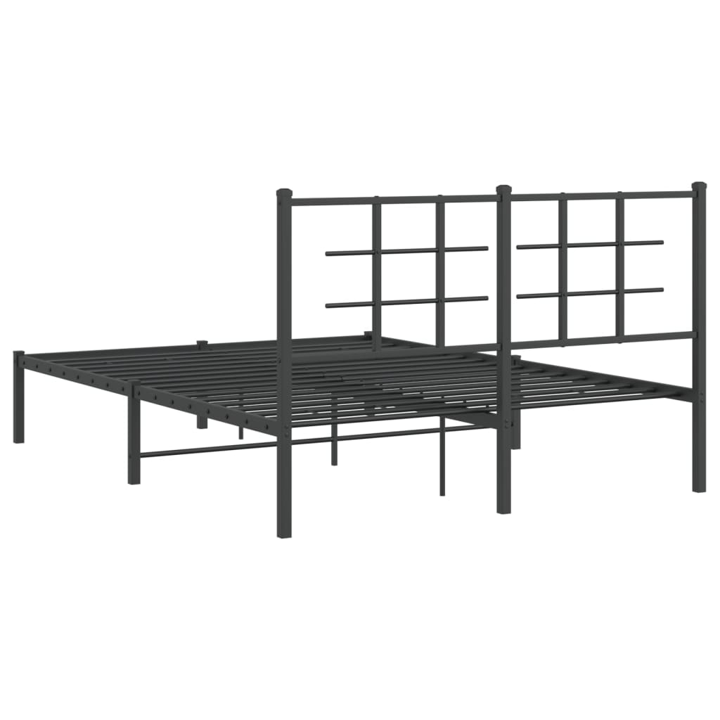 Metal Bed Frame with Headboard Black 135x190 cm