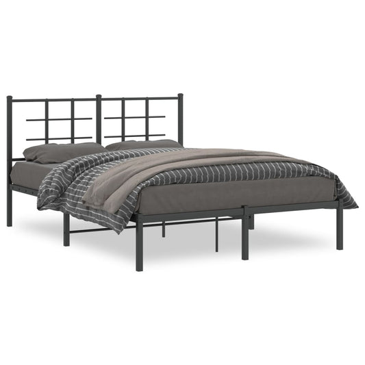 Metal Bed Frame with Headboard Black 135x190 cm