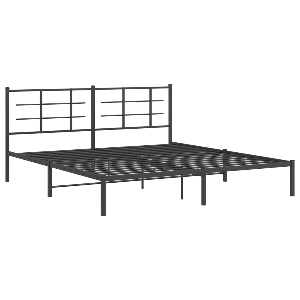 Metal Bed Frame with Headboard Black 183x203 cm King Size