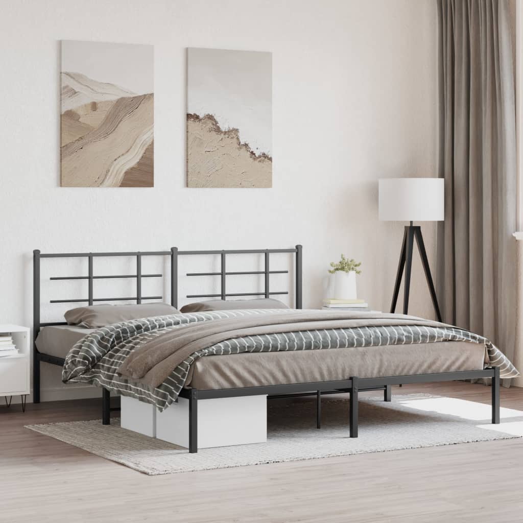 Metal Bed Frame with Headboard Black 183x203 cm King Size