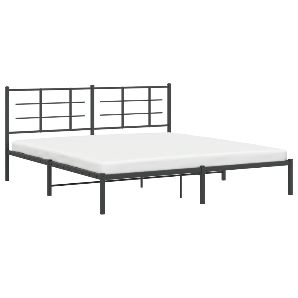 Metal Bed Frame with Headboard Black 183x203 cm King Size