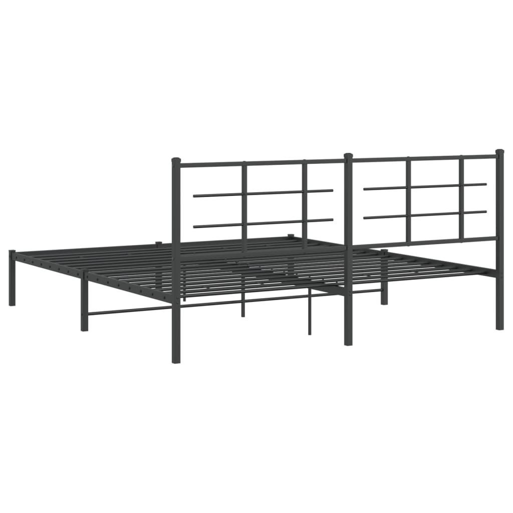 Metal Bed Frame with Headboard Black 183x203 cm King Size