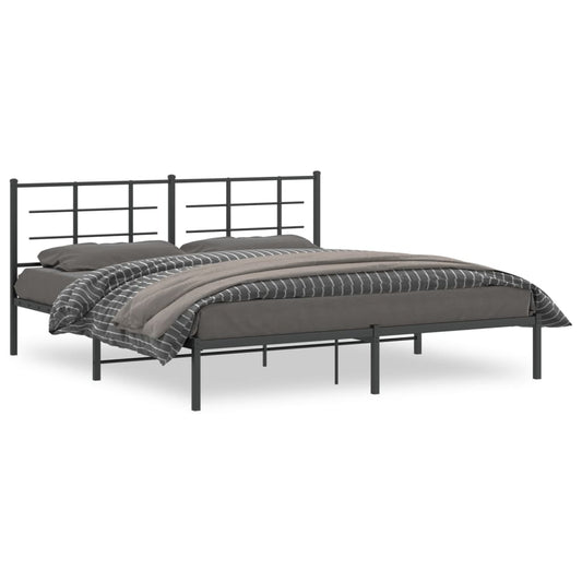 Metal Bed Frame with Headboard Black 183x203 cm King Size