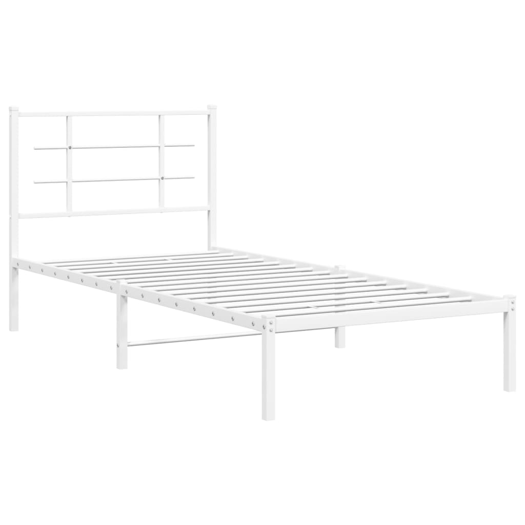 Metal Bed Frame with Headboard White 90x190 cm