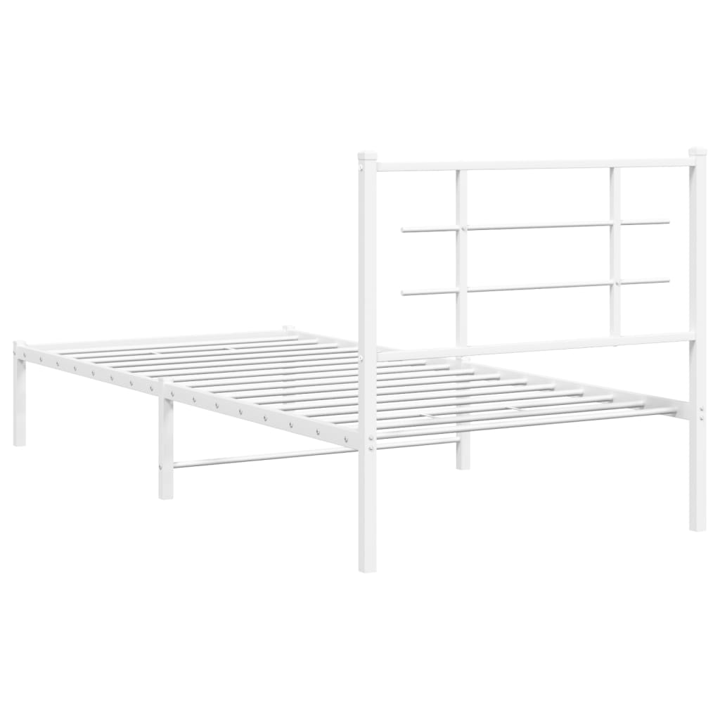 Metal Bed Frame with Headboard White 90x190 cm