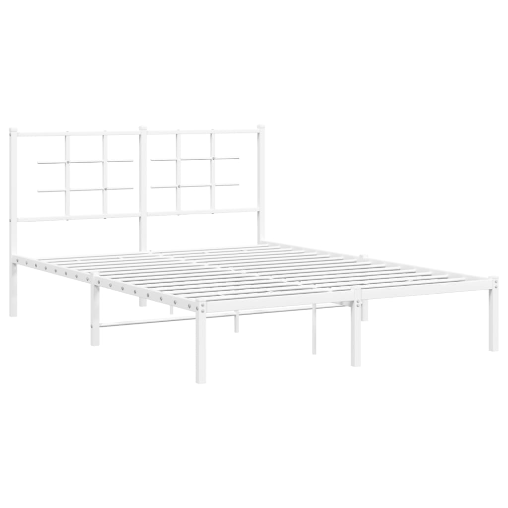 Metal Bed Frame with Headboard White 135x190 cm