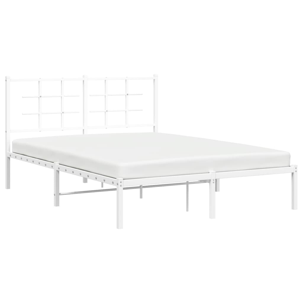 Metal Bed Frame with Headboard White 135x190 cm