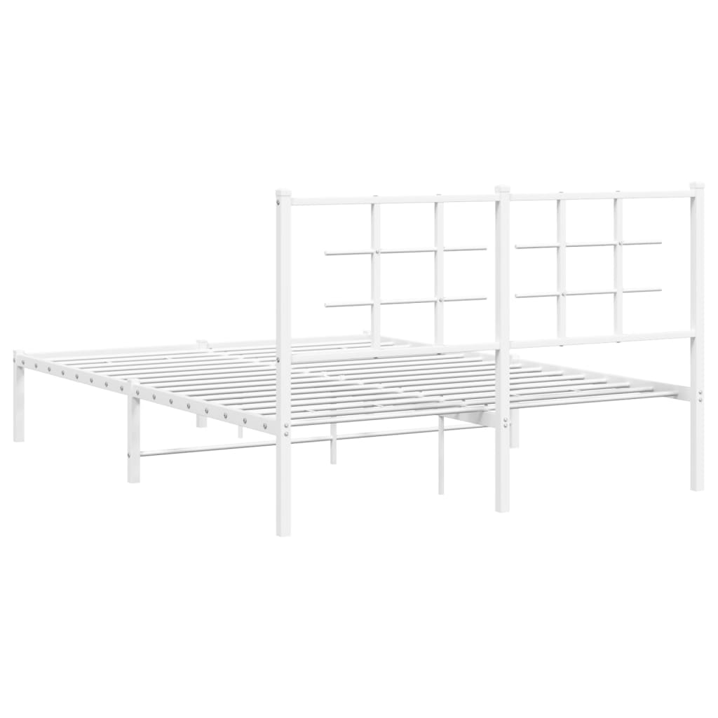 Metal Bed Frame with Headboard White 135x190 cm