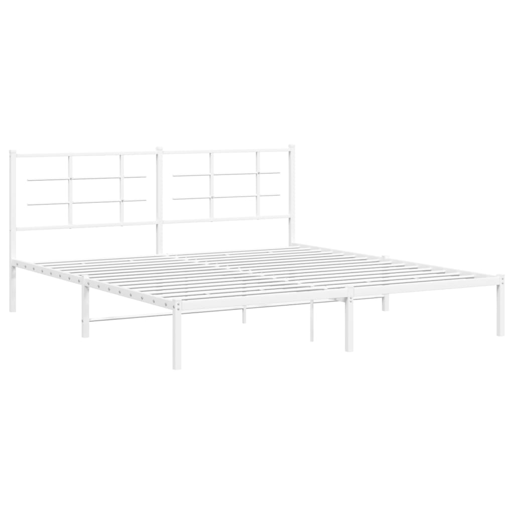 Metal Bed Frame with Headboard White 183x203 cm King Size