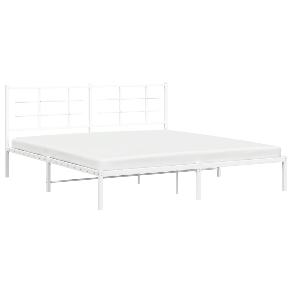 Metal Bed Frame with Headboard White 183x203 cm King Size