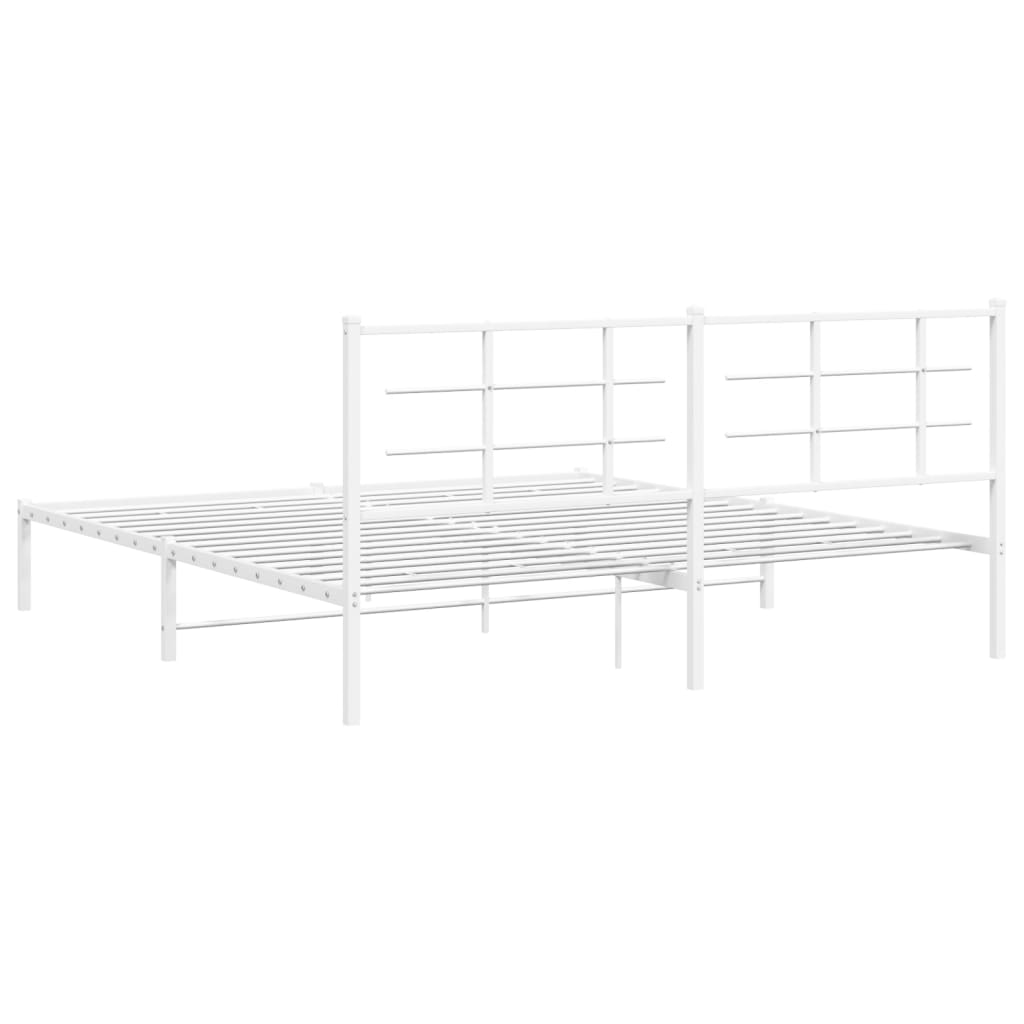 Metal Bed Frame with Headboard White 183x203 cm King Size