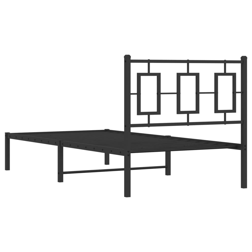 Metal Bed Frame with Headboard Black 90x190 cm