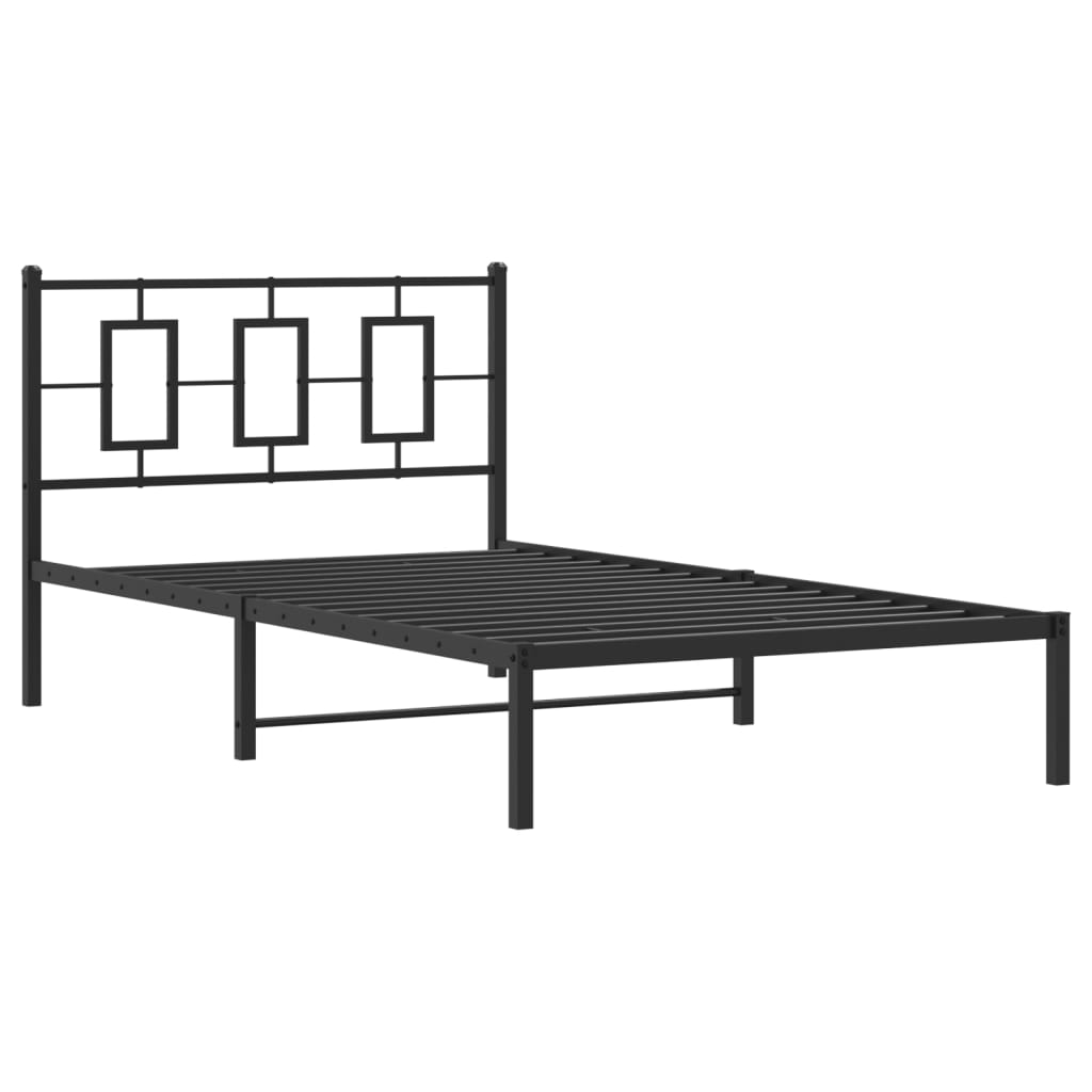 Metal Bed Frame with Headboard Black 107x203 cm