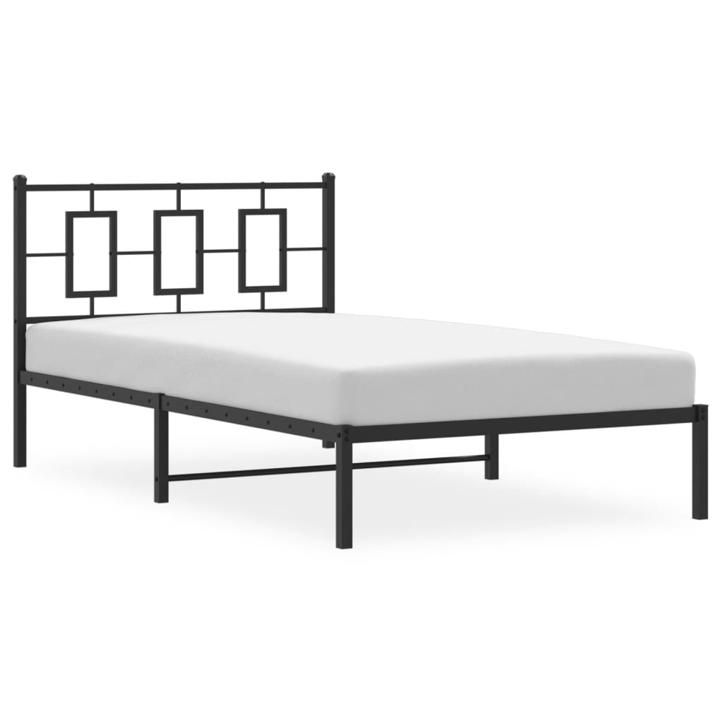 Metal Bed Frame with Headboard Black 107x203 cm