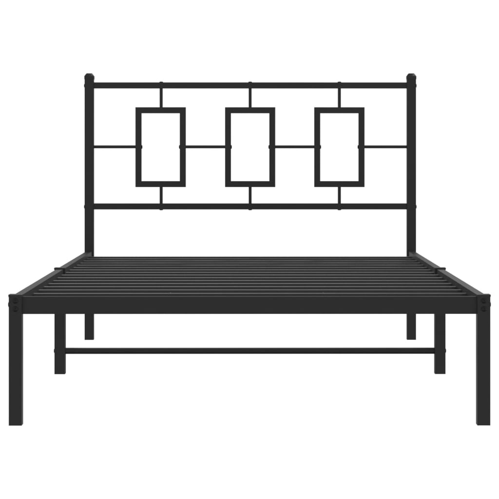 Metal Bed Frame with Headboard Black 107x203 cm