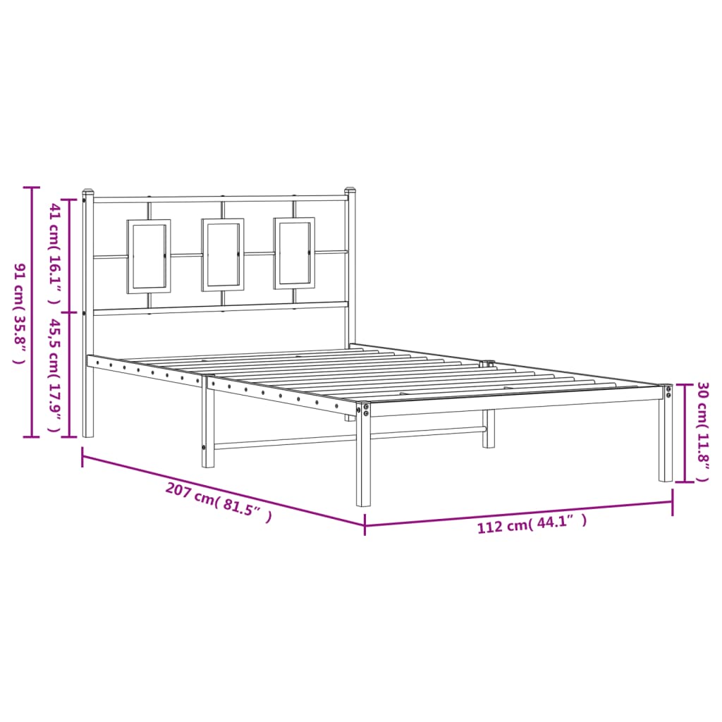 Metal Bed Frame with Headboard Black 107x203 cm