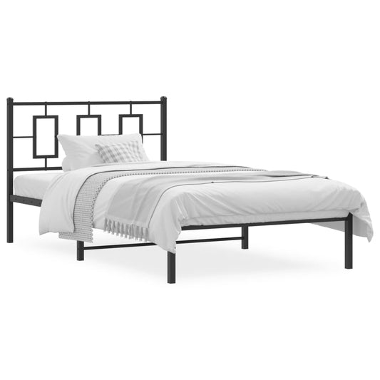 Metal Bed Frame with Headboard Black 107x203 cm