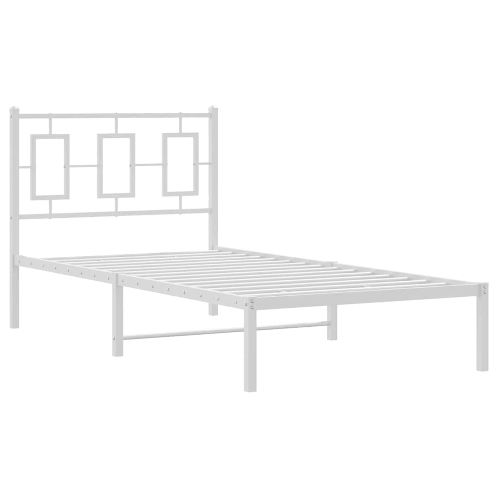 Metal Bed Frame with Headboard White 90x190 cm