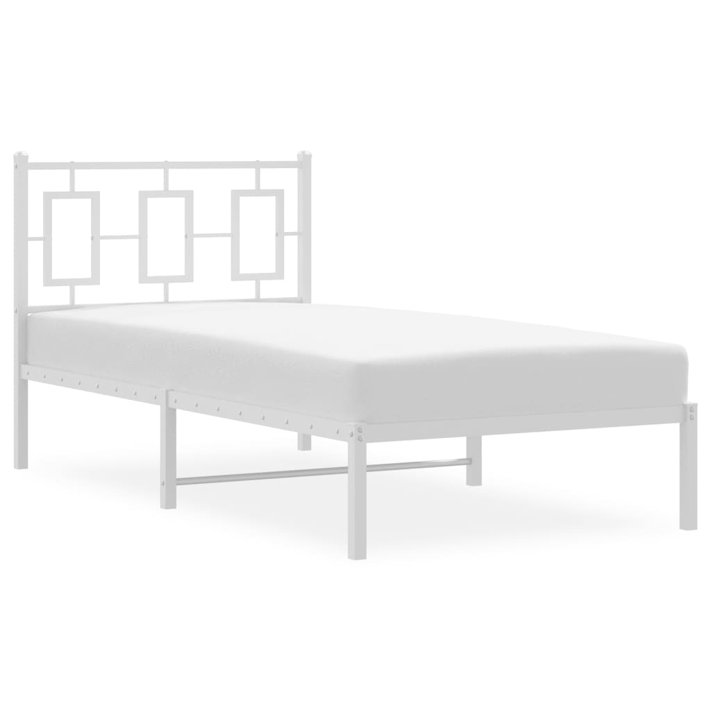 Metal Bed Frame with Headboard White 90x190 cm