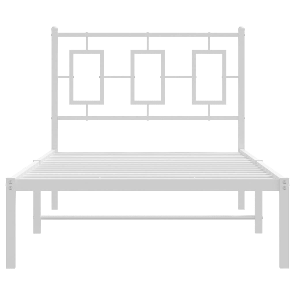 Metal Bed Frame with Headboard White 90x190 cm