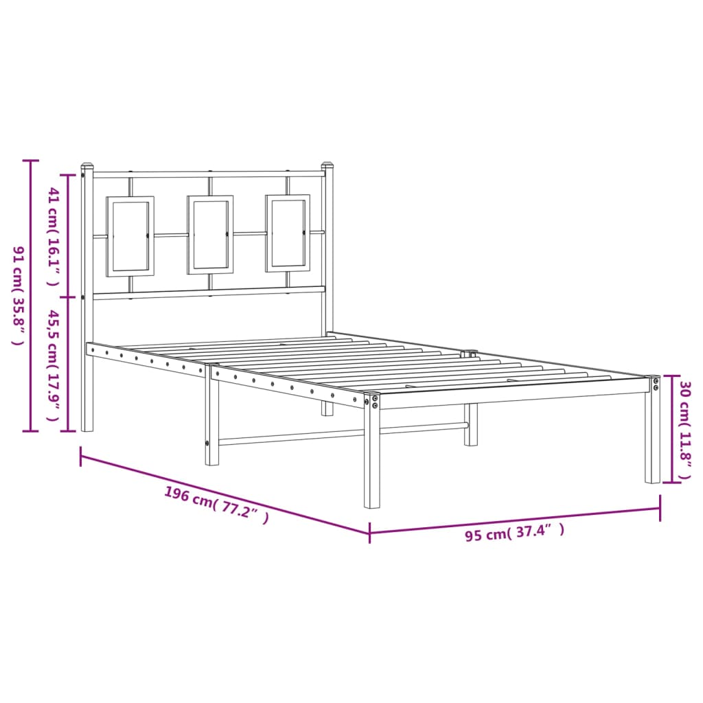 Metal Bed Frame with Headboard White 90x190 cm