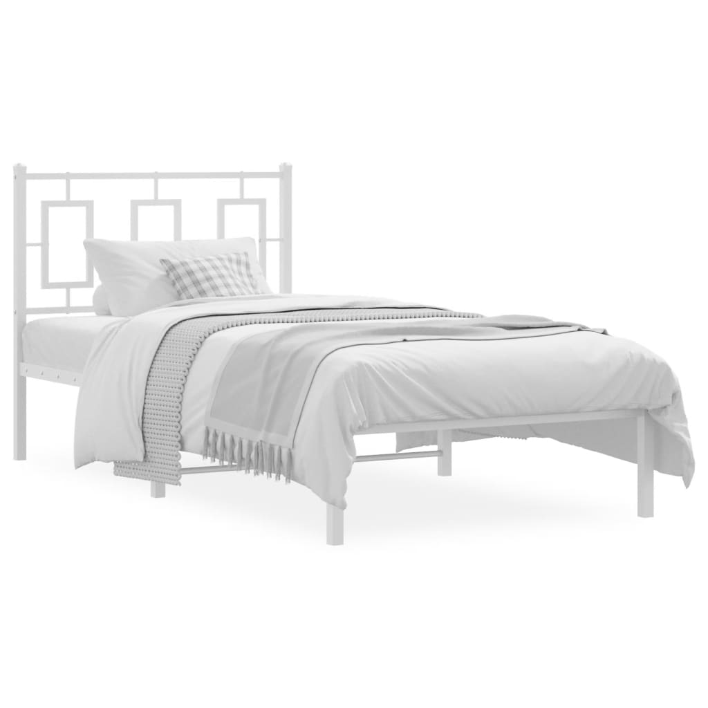 Metal Bed Frame with Headboard White 90x190 cm