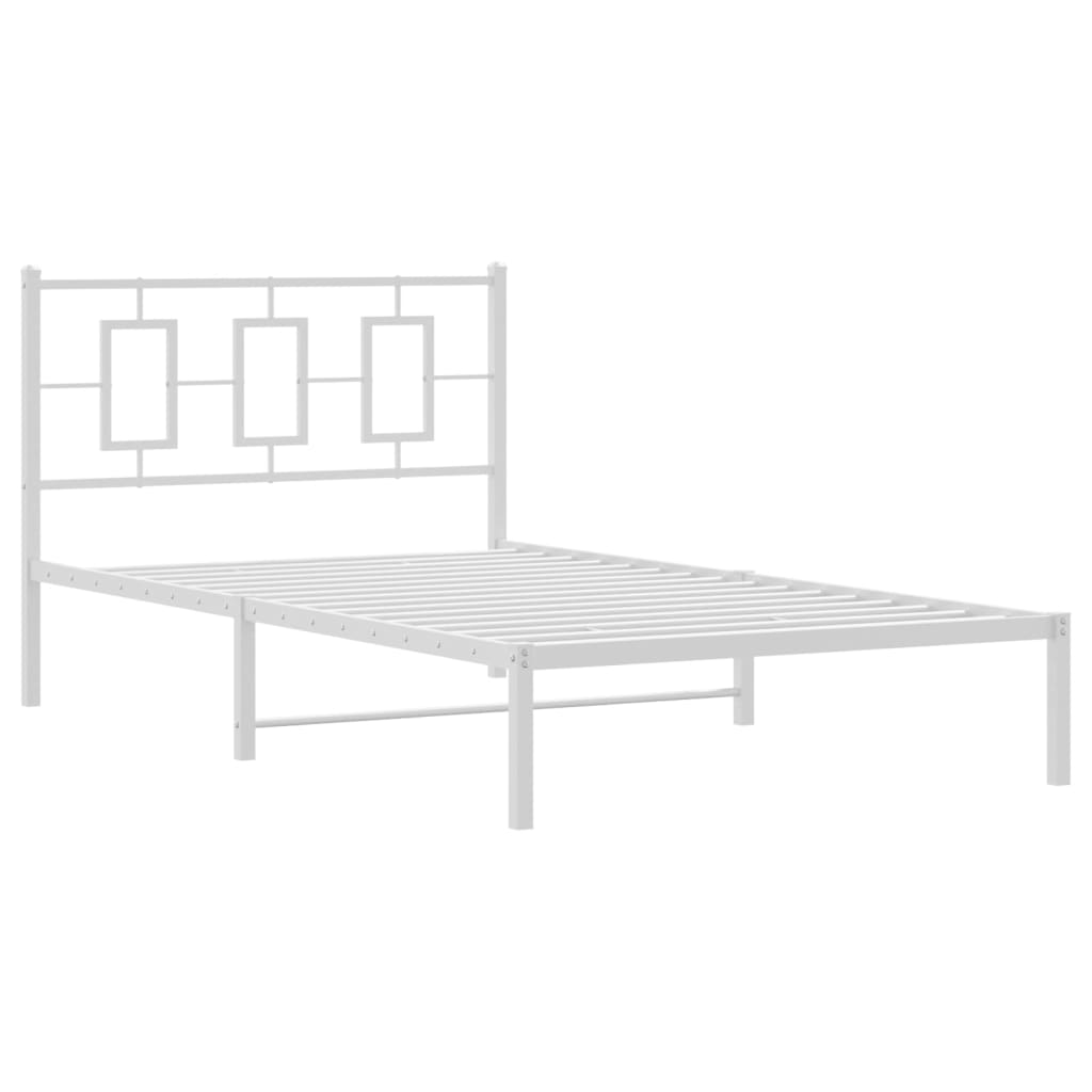 Metal Bed Frame with Headboard White 107x203 cm