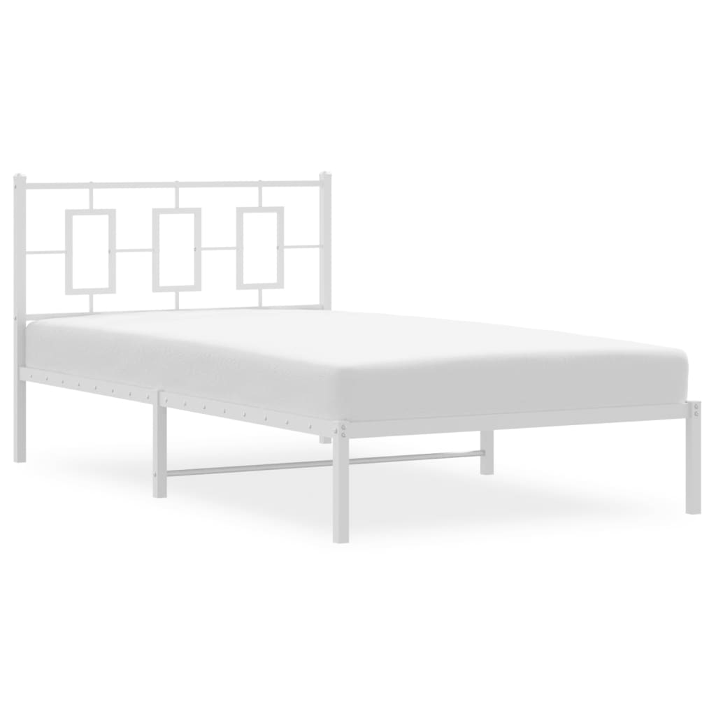 Metal Bed Frame with Headboard White 107x203 cm