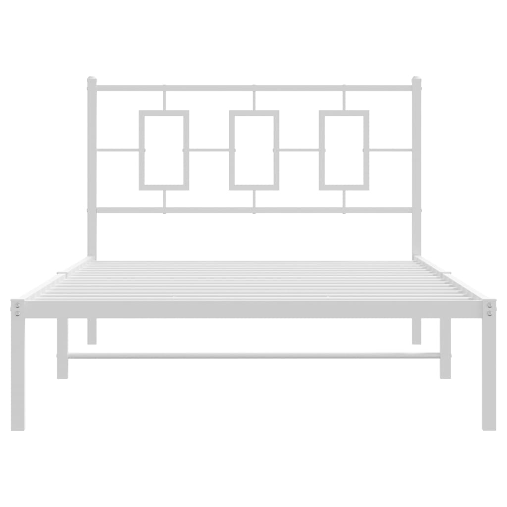 Metal Bed Frame with Headboard White 107x203 cm