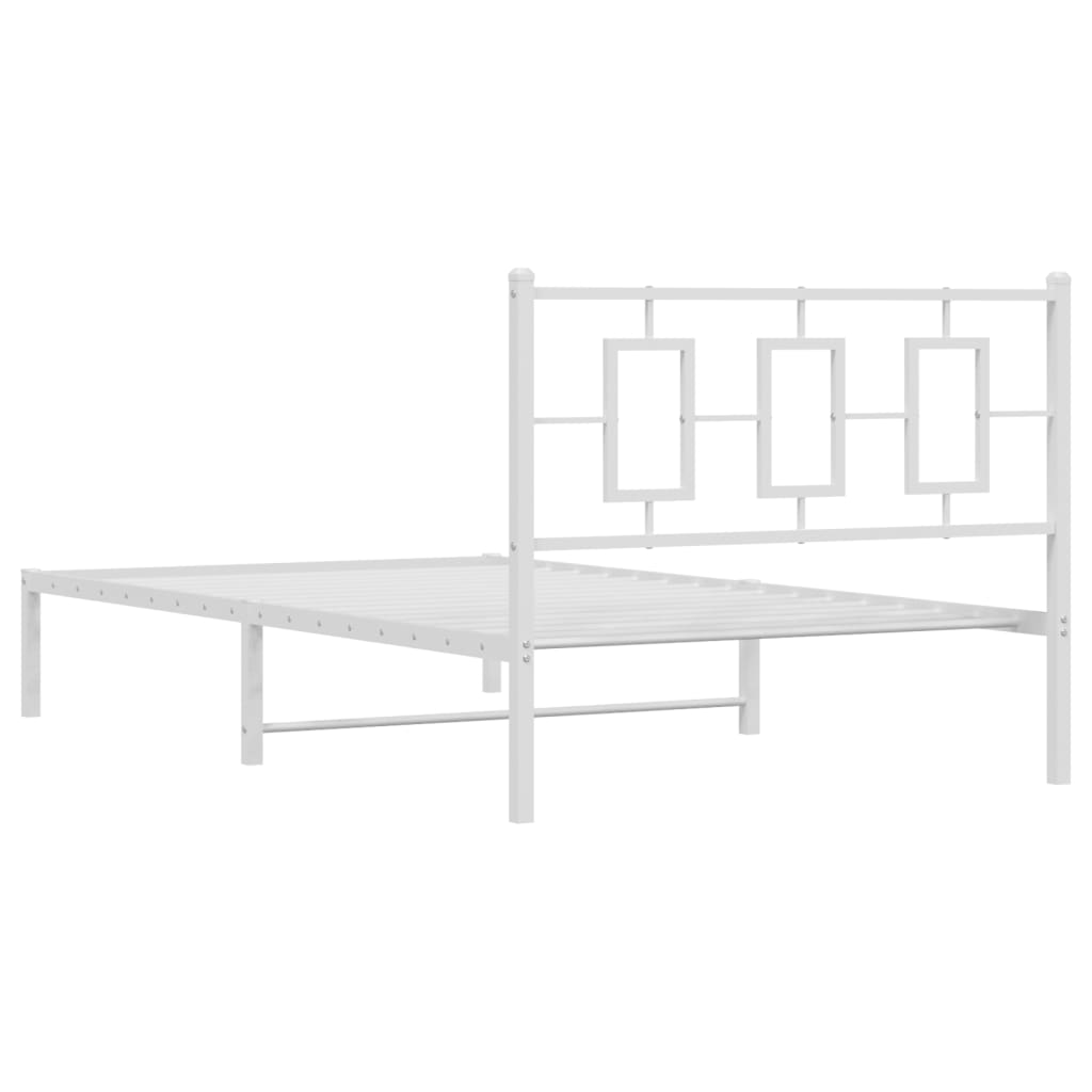 Metal Bed Frame with Headboard White 107x203 cm