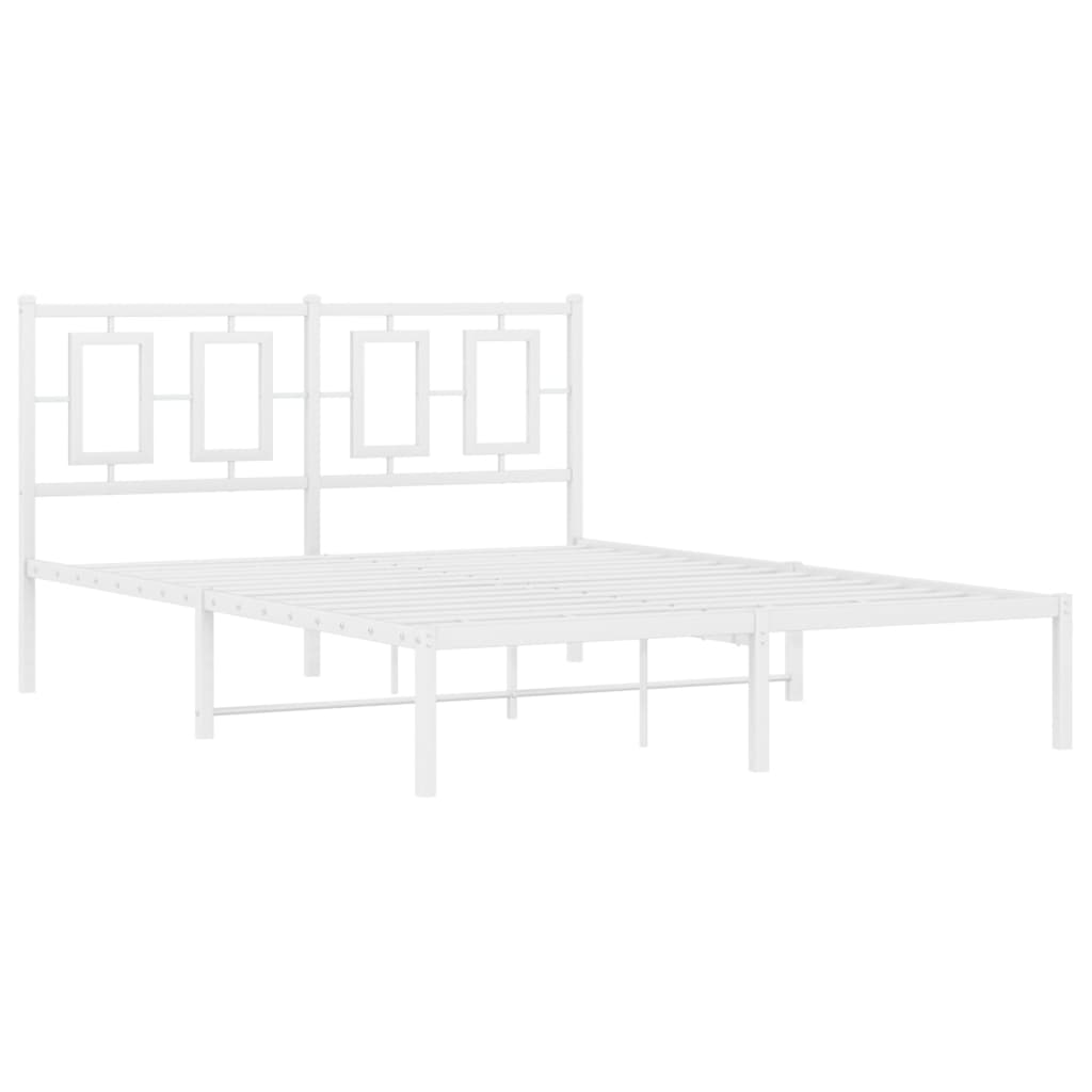 Metal Bed Frame with Headboard White 135x190 cm