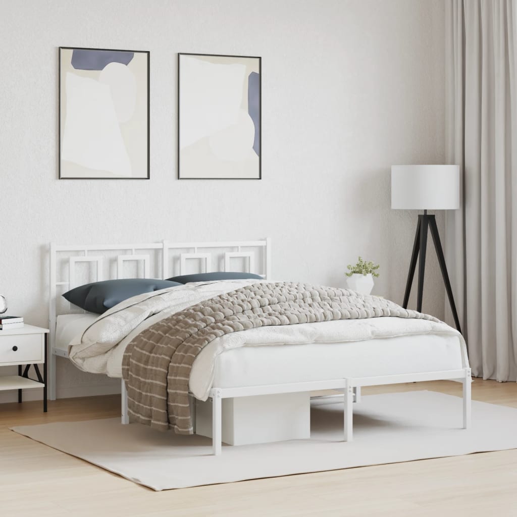 Metal Bed Frame with Headboard White 135x190 cm