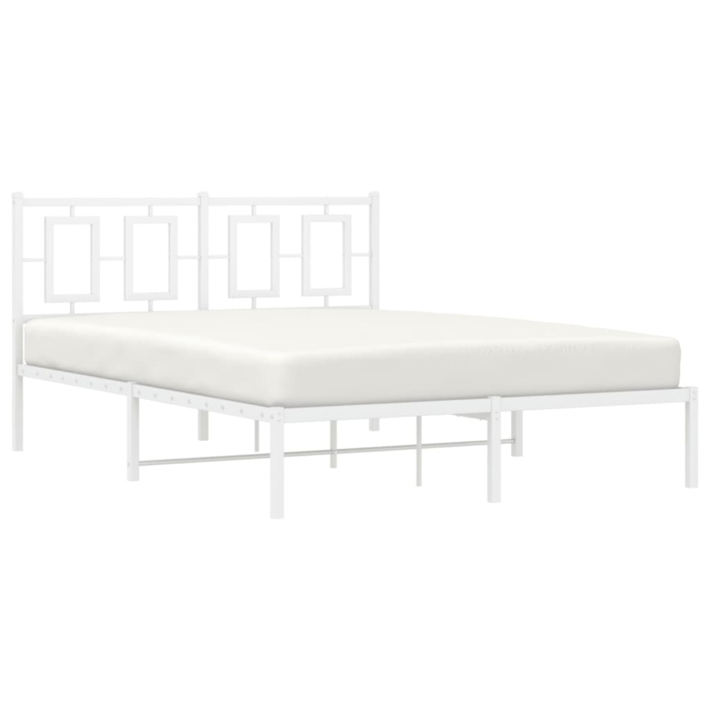 Metal Bed Frame with Headboard White 135x190 cm