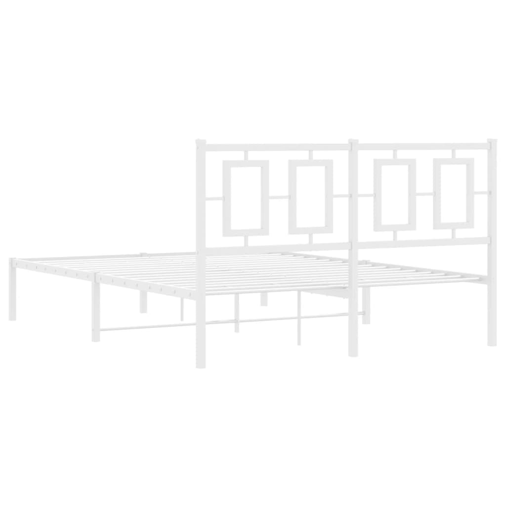 Metal Bed Frame with Headboard White 135x190 cm